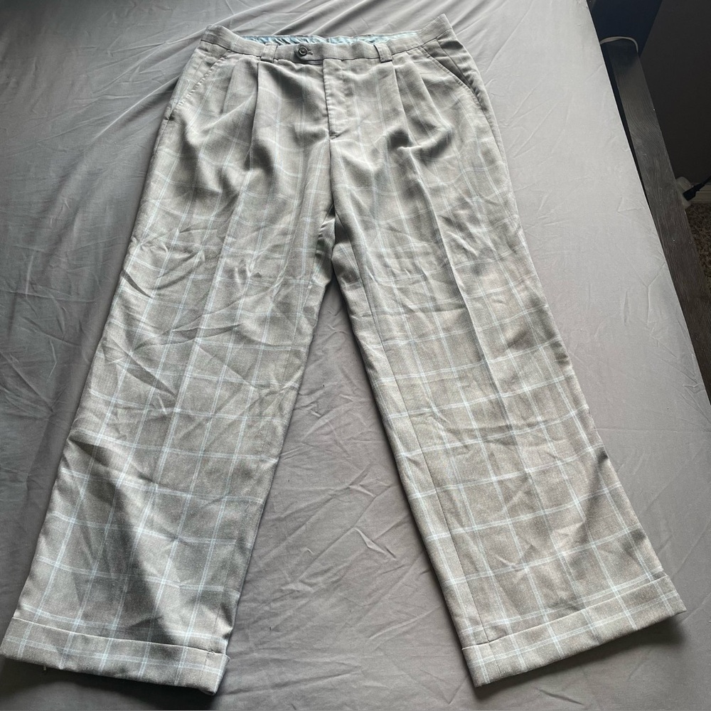 Steve Harvey Collection Pants Men's 36x30 Grey Plaid Stiles Preppy Designer
